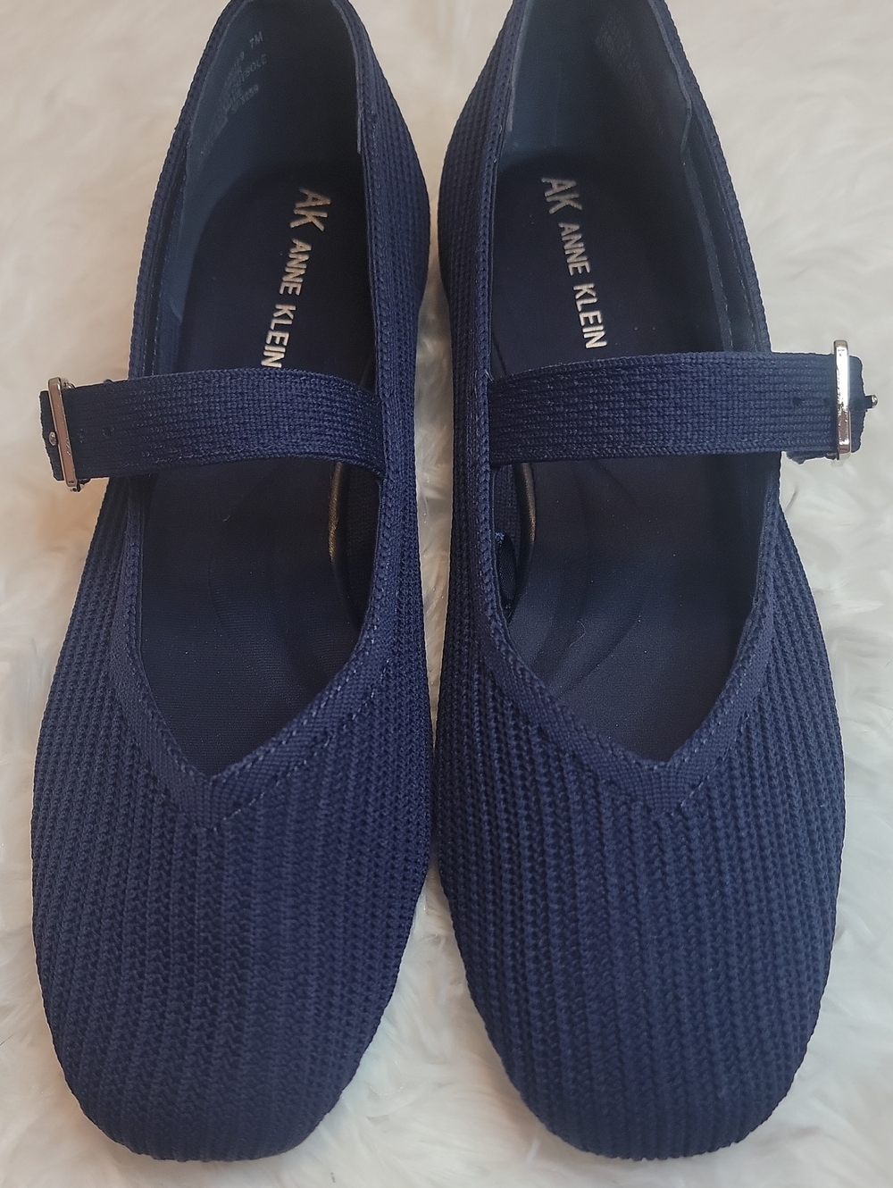 Anne Klein Navy Knit Mary Jane Flats with Buckle. Size 7. NWOT